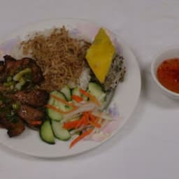 53. Broken Rice With Shredded Pork, Grilled pork chop, and Vietnamese style steamed omelet with meatloaf